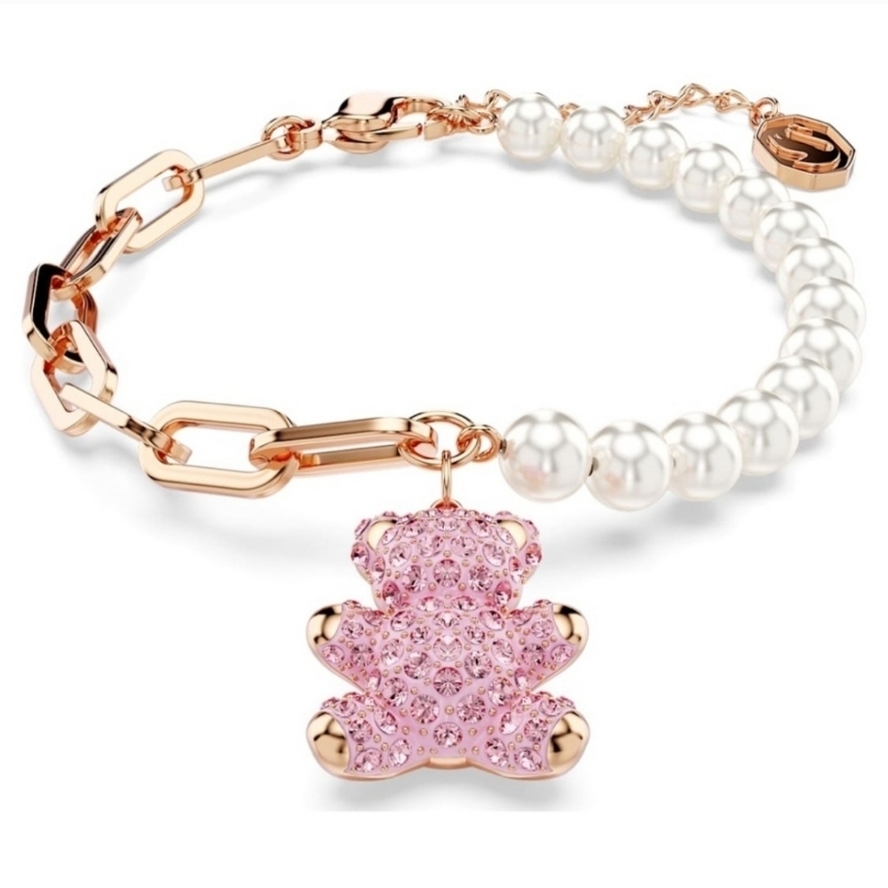 🧸▪️SWAROVSKI -▪️ Crystal pearl pink Teddy Bear Bracelet 🧸